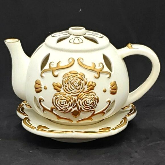 Partylite Cream Bisque Teapot Votive Candle Holder - Picture 1 of 15